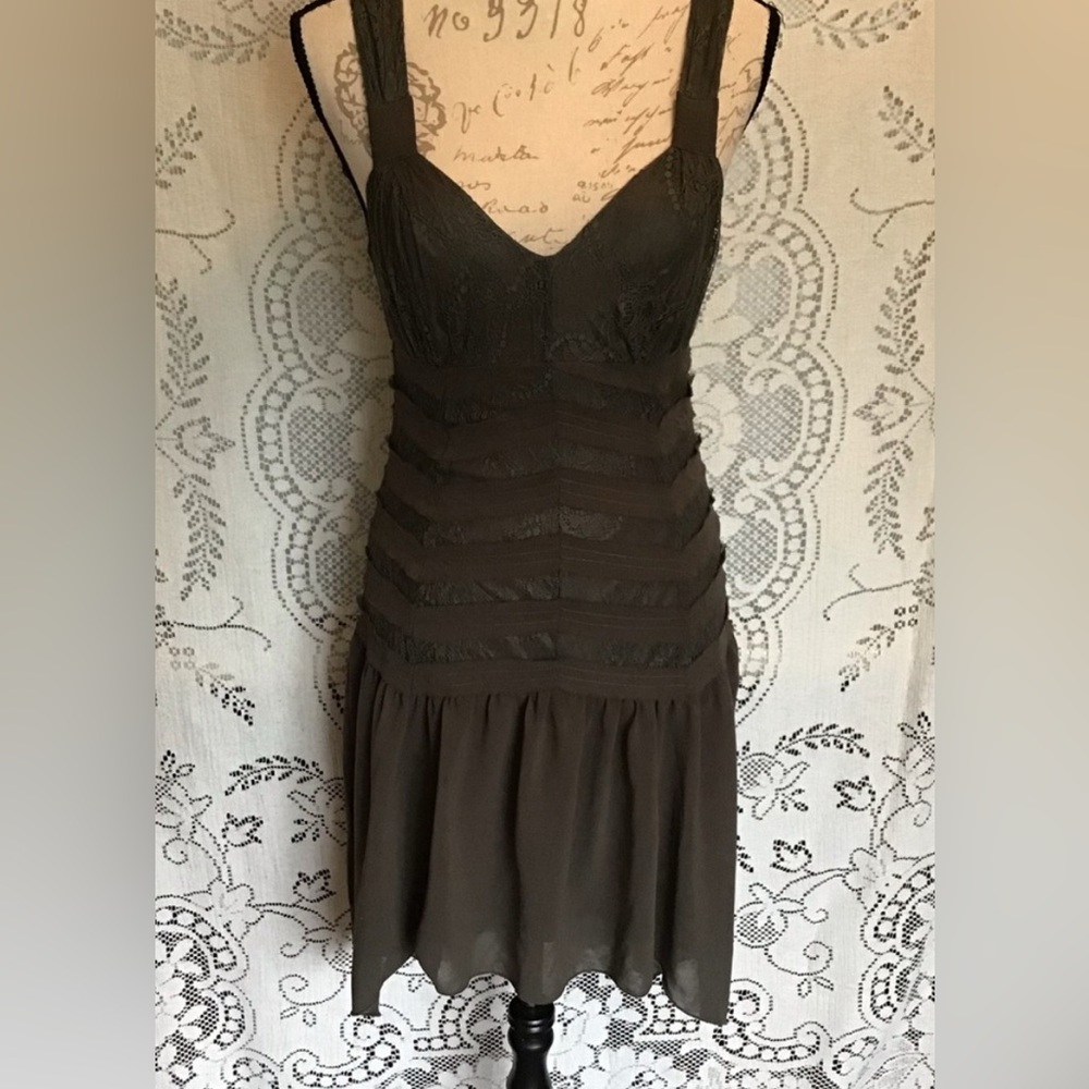 Black Swan Olive Tiered Lace Mini Dress in S